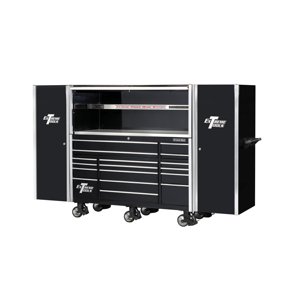n- used toolbox72 29 Drawers Professional Roller Cabinet, Extreme Power Workstation Hutch & Side Cabinets & ProCasters Combon-
